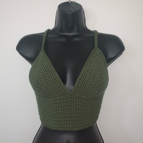Tops - Green Crocheted Halter Top